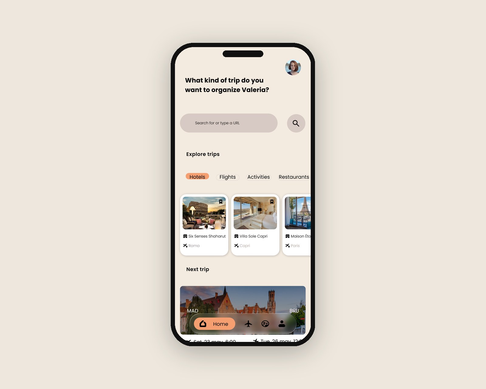 TripSync travel planning app UI